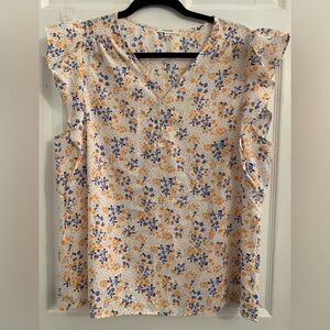 Pleione Women’s Floral Ruffle Sleeveless Blouse. Size large $10